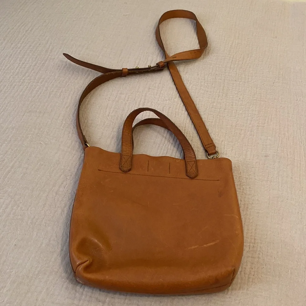 Madewell Monogrammed JB Tan Leather Tote Bag - Versatile Crossbody Strap